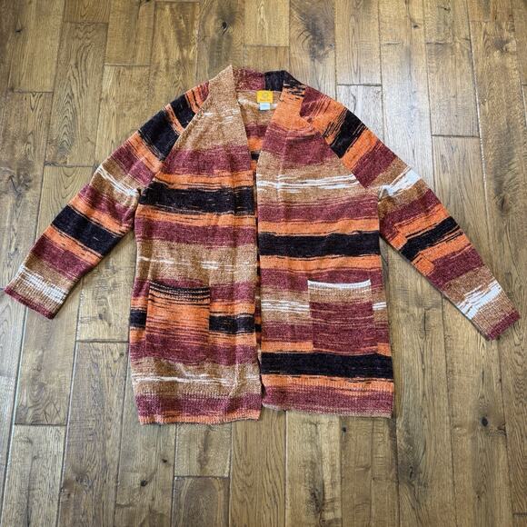 Ruby Rd. Open Front Cardigan Sweater Womens XL Multi Striped Boho Aztec Western - Picture 2 of 5